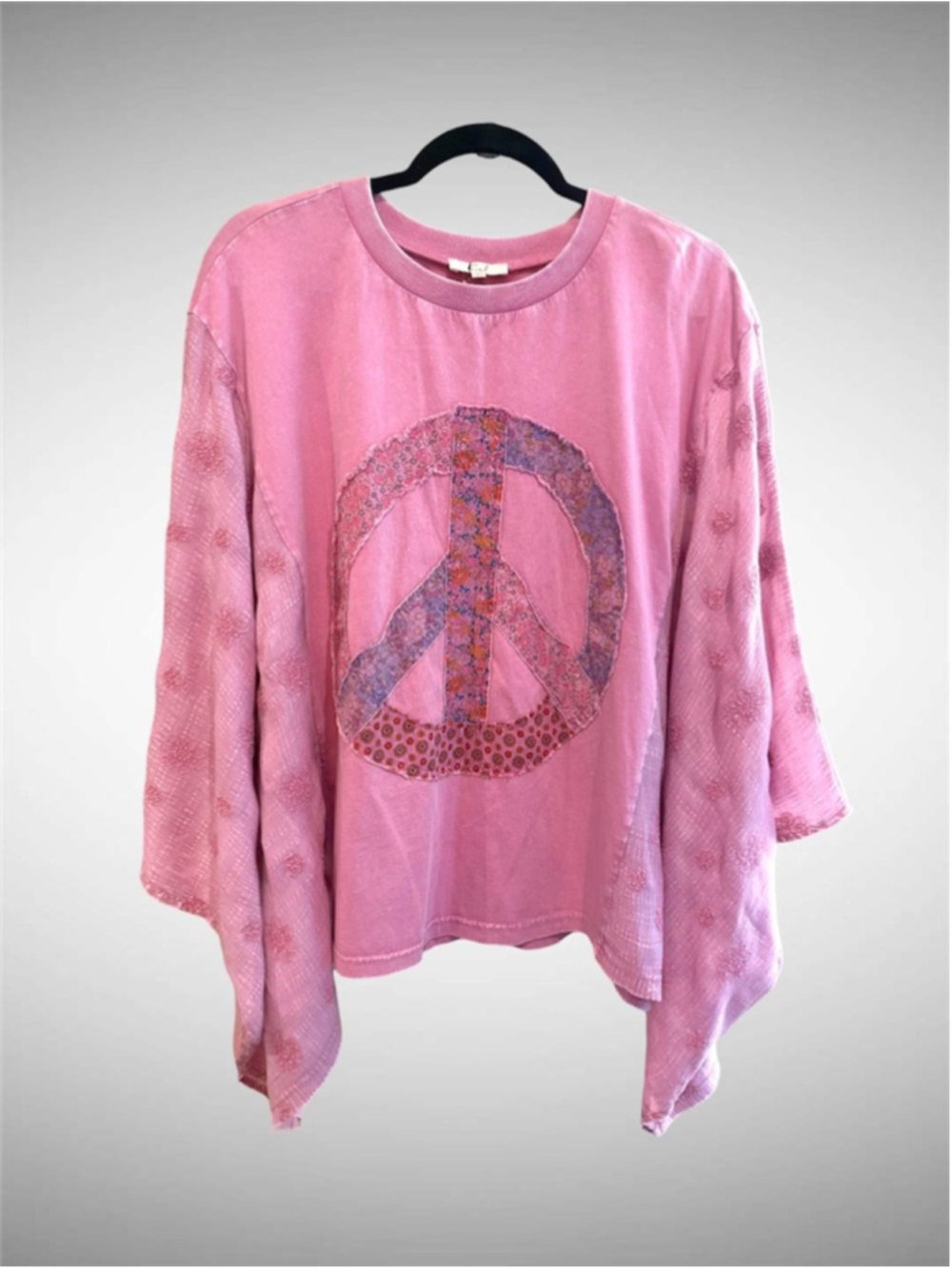 Easel Oversized Peace Path Embroidered Washed Top Size S